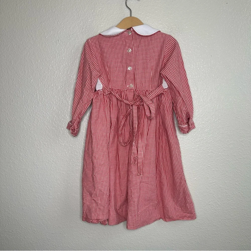 Anavini Collared Gingham Smocked/Embroidered Gingerbread Christmas Red Dress - Picture 8 of 10